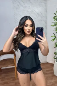 BABY DOLL RENDINHA PRETO LISO